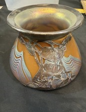 Vintage LOETZ / LA PIERRE Glass Vase Art Sterling Silver