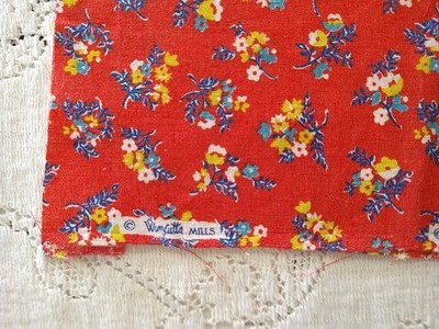 REMNANT Red Yellow Blue Calico Floral Wamsutta Cotton FABRIC Tiny Flowers 10x38''