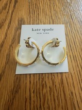 Image of Kate Spade New York KK647 Set In Stone Opal Huggie Hoop Earrings Gold Tone NWT