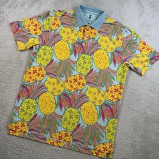 Chubbies Polo Men Large Multicolor Pineapple AOP Golf Performance Bamboo Stretch