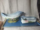 VTG Hull Pottery Magnolia Blue Console Bowl & Planter Jardiniere Matching Pair