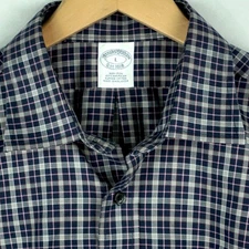 BROOKS BROTHERS LONG SLEEVE SHIRT BLUE PINK PLAID COTTON TWILL MID WEIGHT MENS L
