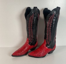 Vintage Tony Lama Viper Snakeskin Cowgirl Boots Tall Red Women s 6 M