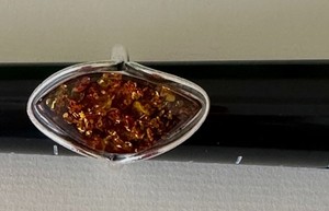 Vintage Genuine Baltic Amber Ring 925 Sterling Silver Marquise