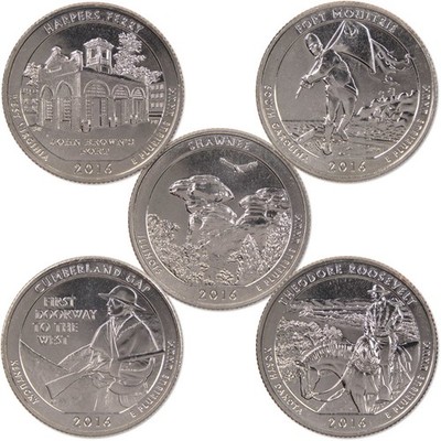 2016 S National Park Quarter 5 Coin Set Uncirculated Mint State Clad 25c