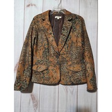Coldwater Creek Women Animal Print Tapestry Blazer Jacket Orange Brown Size 12