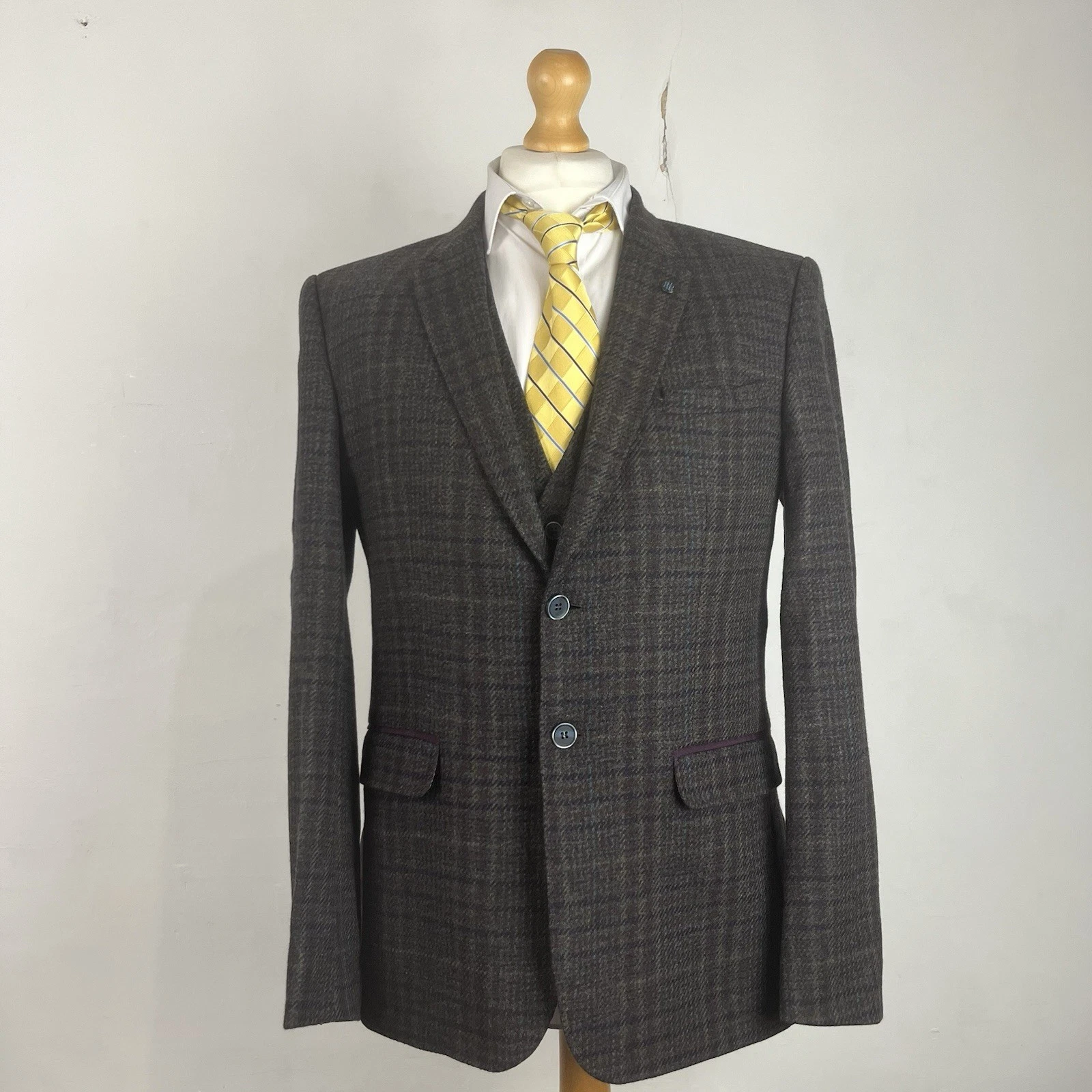 Ted Baker Tight Lines Blazer & Waistcoat Men's Size 42R Dark Brown Check Tweed