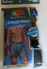 Three Fruit of the loom boxer briefs Size Large 100% Cotton Blues  and Black