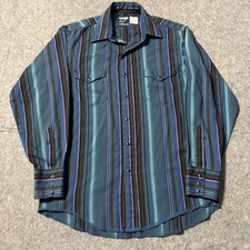 Vtg Wrangler Cowboy Cut Pearl Snap Shirt Men M 15.5 34 X Long Tails Striped Tall