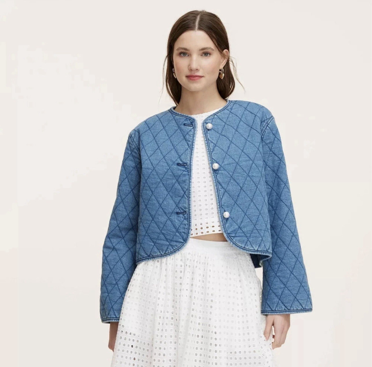 Kate Spade New York Women's Quilted Denim Blue Jacket Coat Size LARGE