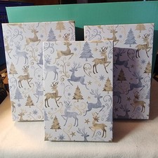 NEW Set of 3 Rigid Rectangular Holiday Gift Boxes w/Lids - Deer/Trees/Stars