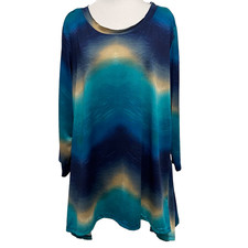 Allie & Rob Artsy Swing Tunic Top XL Blue Turqoise Flowy Abstract Made in USA