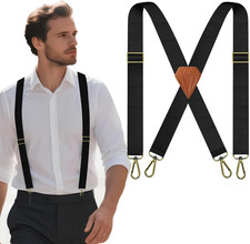 Heavy Duty Elastic Men's Suspenders, 1.5" Adjustable X-Back for Jeans Dress Pa