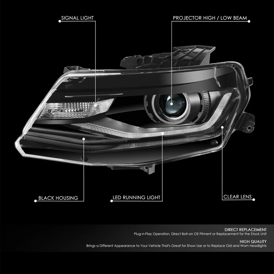 Faro proyector de xenón HID izquierdo transparente negro para Chevrolet Camaro Fit 16-22 Foto 2 de 4