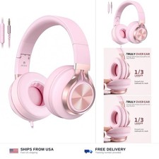 Wired Over-Ear Headphones with Microphone, Foldable Pink Headset with Passive...
