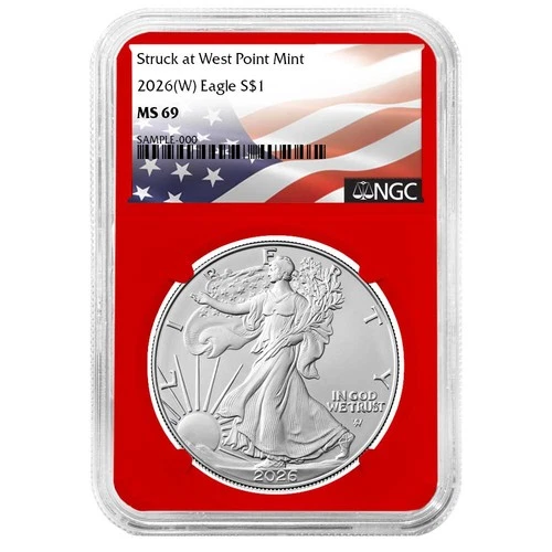 2026 (W) $1 1-oz American Silver Eagle NGC MS69 Flag Label Red Core