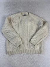 Schott Bros Sweater Mens Medium Cream Wool Cable Knit Pullover Crewneck Winter