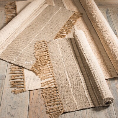 Baumwolle Jute Noppengewebe Schäbig Geflochten Beige Natur Teppich Matte 60x90 70x140 60x200