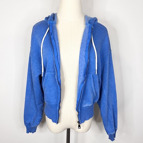 Zenana hellblau gewaschenes Vlies mit durchgehendem Reißverschluss Hoodie Jacke klein Neu ohne Etikett - Bild 9 von 14