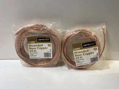 LOT OF (2) 25' CERROWIRE BARE COPPER STRANDED 4AWG WIRE INDOOR OUTDOOR