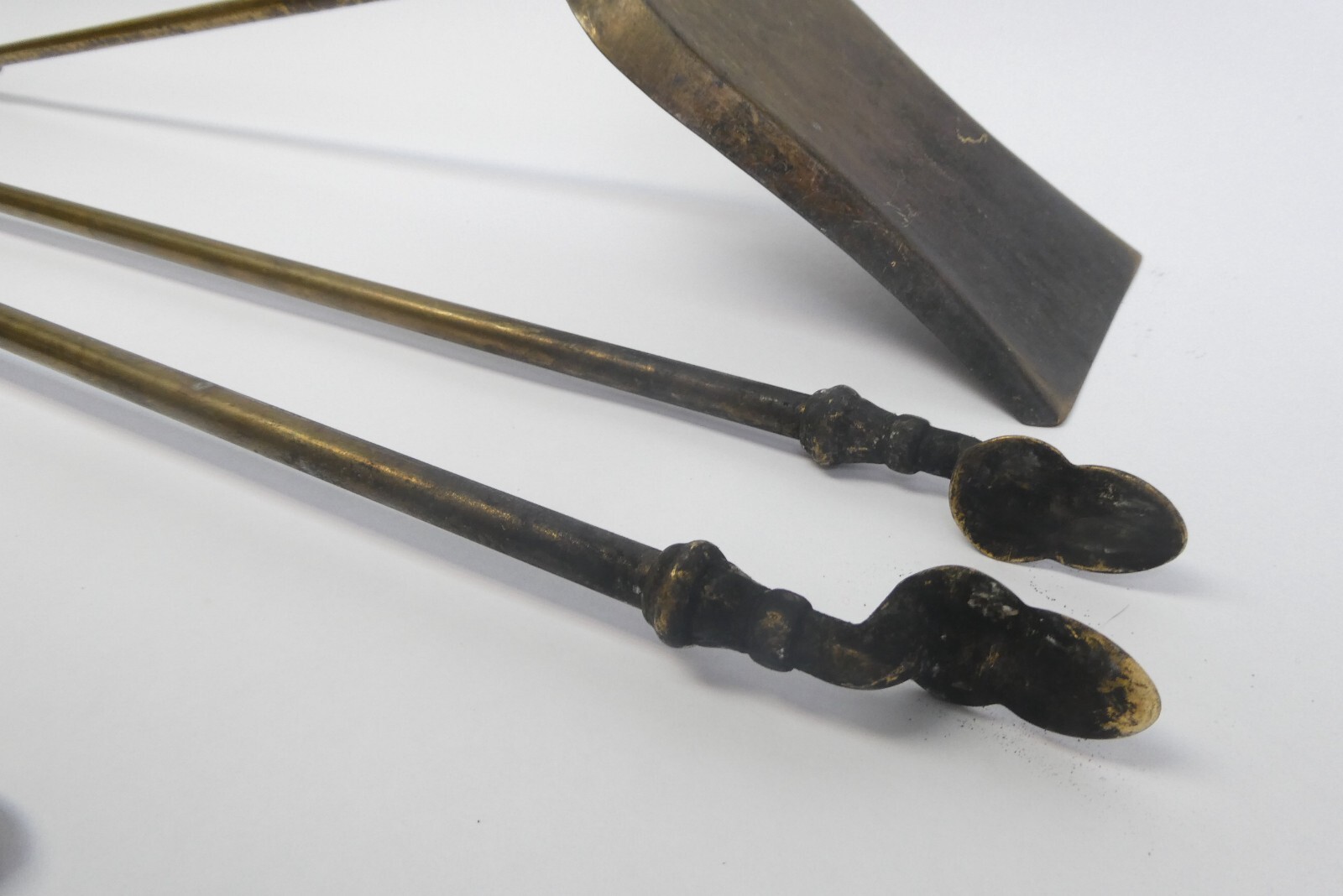 Mixed Set of Fireplace Tongs Shovel Brush Tools Antique & Vintage Brass Metal