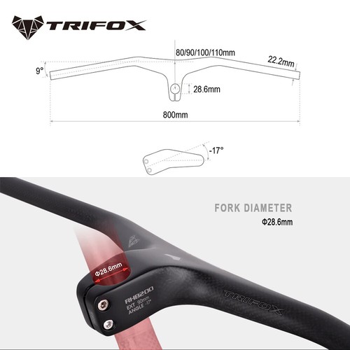Carbon Integrated Handlebars Stem 80/90/100/110mm 3K Matte Angle-17° 28.6mm - Picture 3 of 31