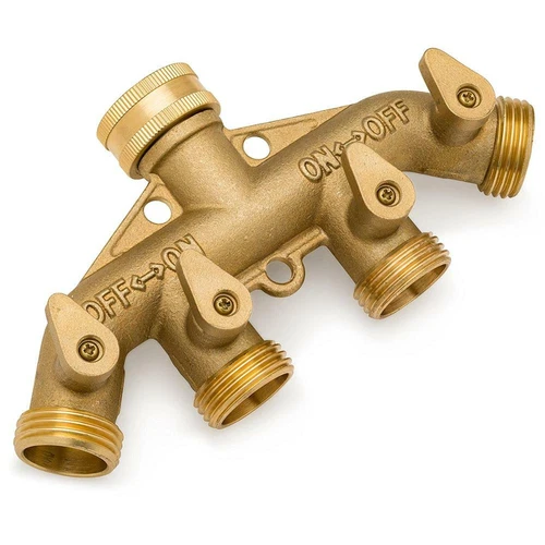 All Brass 4 way Garden Hose Splitter with shut off Valves 3/4 standard tap - Picture 6 of 9