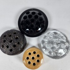 Lot of 4 Vintage Flower Floral Frogs Glass Clay Ceramic Various Sizes  Holes