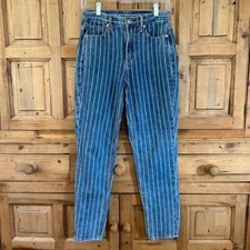 American Eagle Size 0 Regular Striped Mom Jeans Denim Blue Medium Wash Highrise