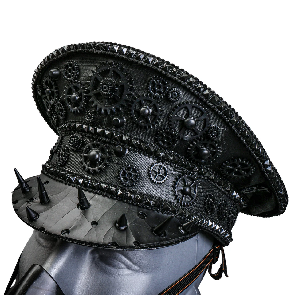 Gorra Capitán Steampunk Negra con Máscara de Gas de Fiesta Plateada Disfraz de Halloween Foto 4 de 4