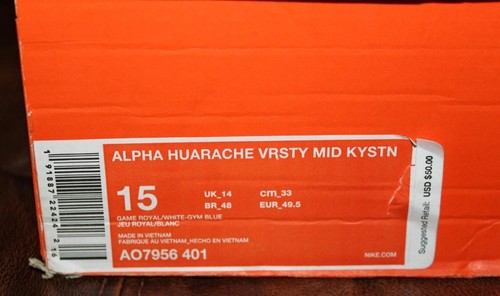 NEW BOX Nike Alpha Huarache Varsity Mid Keystone Baseball Cleats Blue Size 15 - Picture 2 of 11