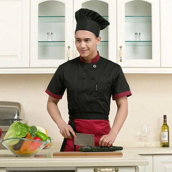 Chef Jacket Coat Chef Uniform Kitchen Men Short Sleeve Cooker Work Restaurant - Image 2 of 4