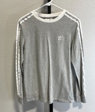 Adidas Womens Gray Long Sleeve Shirt White Stripe Size Small