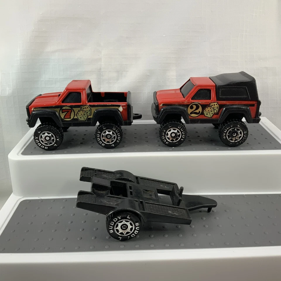 De colección Buddy L Corp Dados Camionetas Ford con Remolque Rojo y Negro Die Cast Lote De 3 Foto 4 de 4