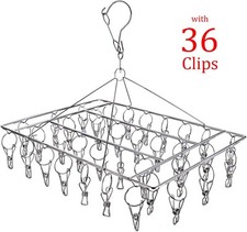 Clothes Drying Rack with 36 Clips - Stainless Steel Swivel Laundry Hanger