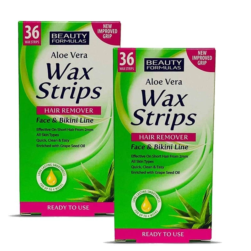 BEAUTY FORMULAS 72 X Aloe Vera Wax Strips Hair Remover Face & Bikini Line UNISEX