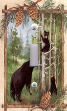 Light Switch Plate  Outlet Covers BLACK BEAR  CUBS CLIMBING CABIN LODGE 02
