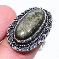 Golden Sheen Obsidian Gemstone 925 Sterling Silver Jewelry Ring Size 8 US