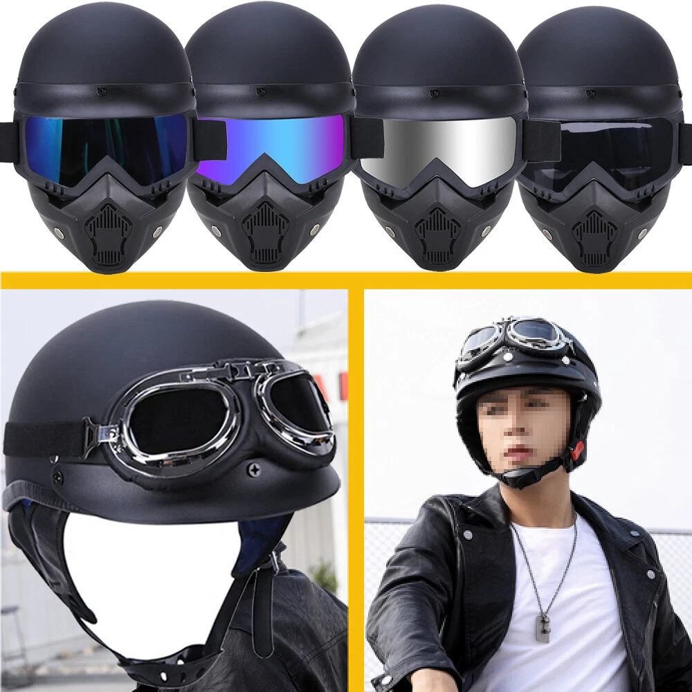 Leather motorcycle hotsell helmet with goggles