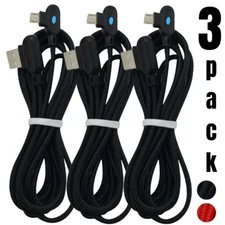 3 Pack 90 Degree Elbow Micro USB Cable Braided Charger for Android Samsung 3/6Ft
