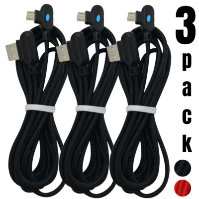 3 Pack 90 Degree Elbow Micro USB Cable Braided Charger for Android Samsung 3/6Ft