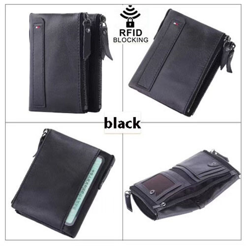 Men's RFID Genuine Leather DZ Bifold Double Zipper Coin Pocket Purse Wallet - Picture 8 of 15