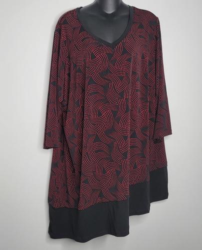 Susan Graver Womens Tunic Top Shirt 2X Liquid Knit Red Black Dots 3/4 Sleeve - Picture 7 of 7