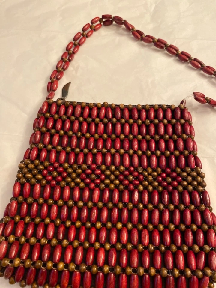BOLSO DE MANO MUJER VINTAGE AÑOS 70 MADERA CUENTAS Foto 2 de 4