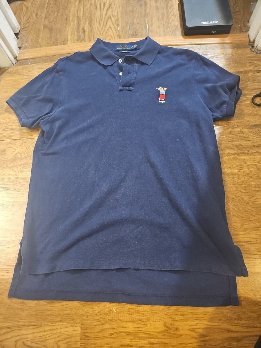 Polo Ralph Lauren Polo Shirt Mens Large Bear Golfing Custom Fit Navy Blue