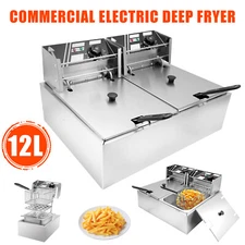 12L Dual Tank Electric Deep Fryer 5000W Stainless Steel Commercial Basket