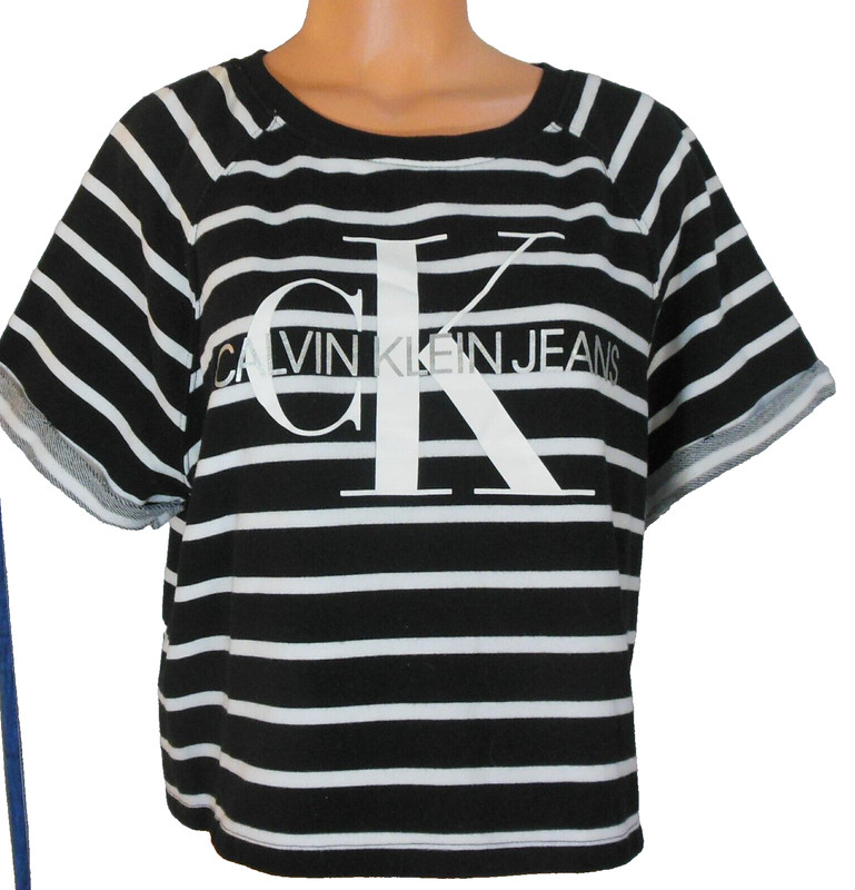 Calvin Klein Crop Top XL Black White Short Sleeves Women VGUC