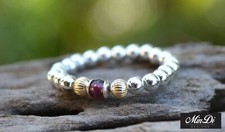 14K Gold Filled, Garnet  Sterling Silver Stretch Ring.