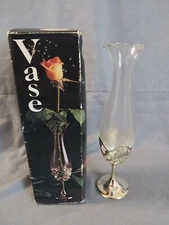 Vintage Leonard Japan Glass & Silver Tone Bud Vase