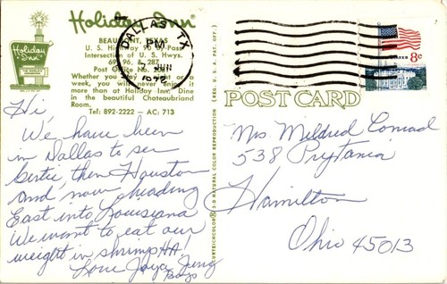 Post Card Posted 1972 Holiday Inn In Beaumont Texas - Picture 2 of 2